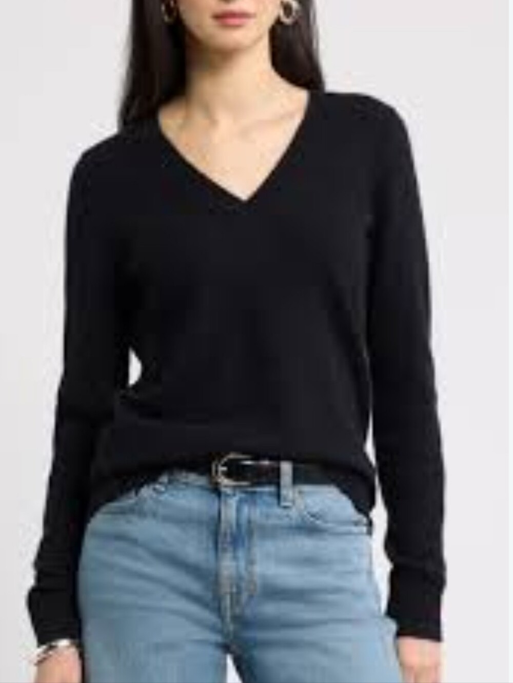Nordstrom Collection Women Black V-Neck 100% CASHMERE Boxy Pullover Sweater Sz S